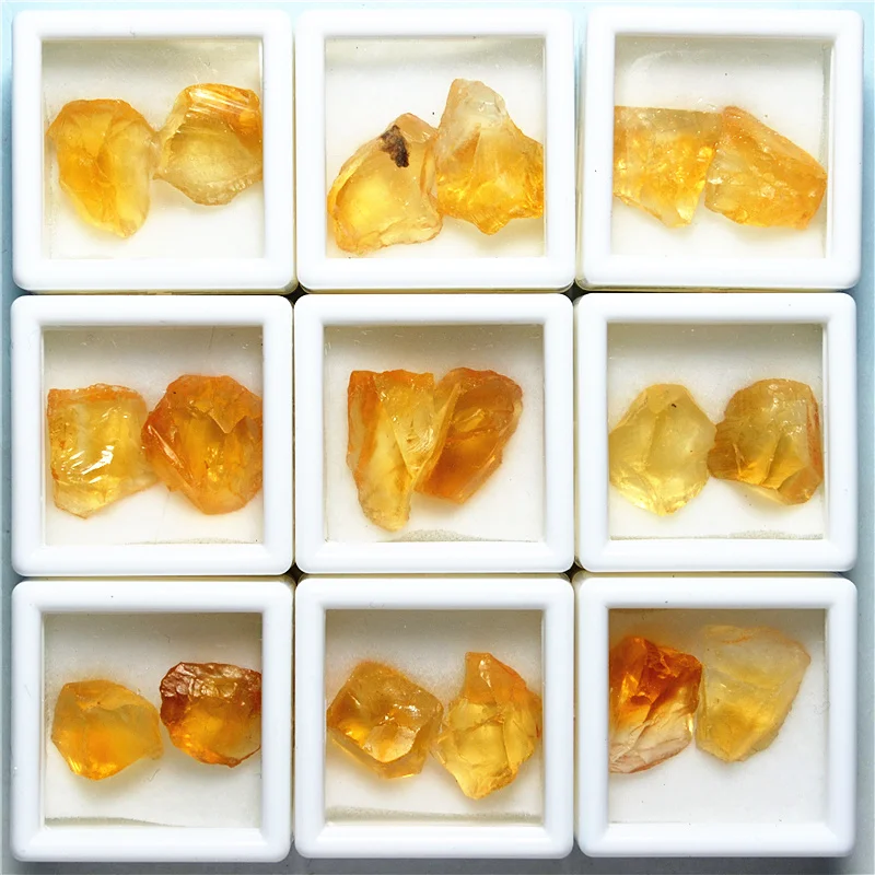 Without any optimization of two rare natural citrine mounted specimen box diy jewelry original stone mineral crystal