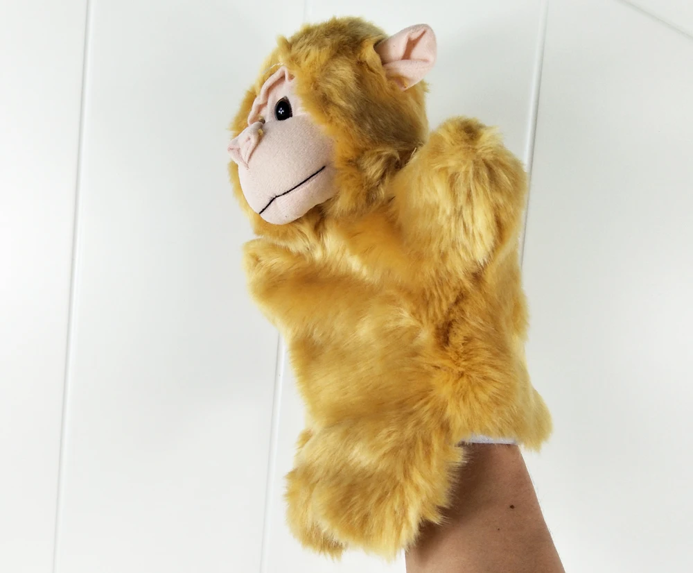 Marionnette à main pour enfants, jouet en peluche singe brun