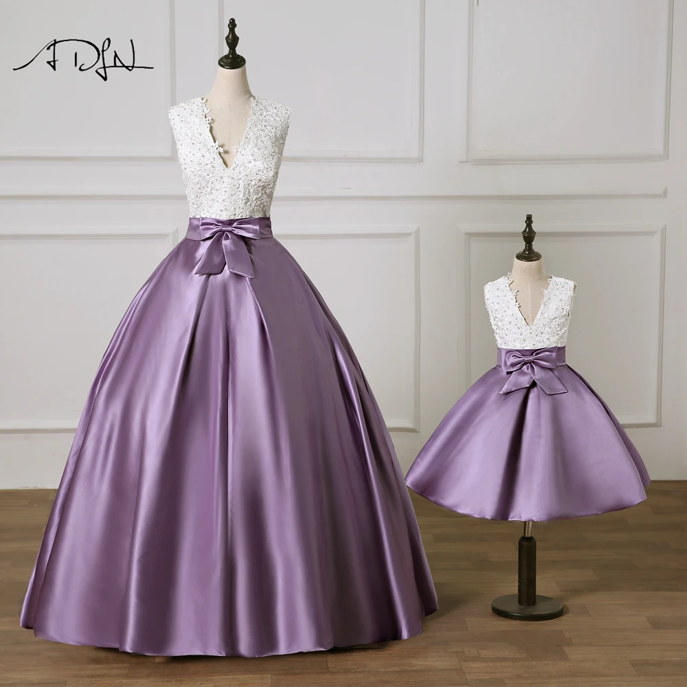 

ADLN Mother and Daughter Party Dress Custom Made Formal Lilac Evening Gown A-line Satin Mother Daughter Matching Prom Wear