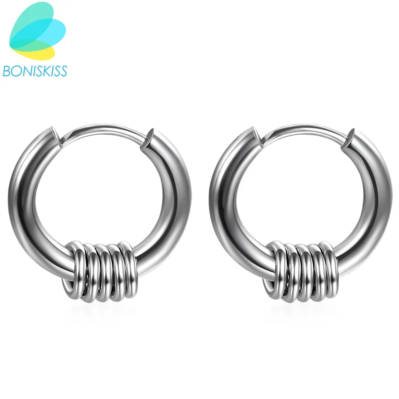 Boniskiss 13/15/17mm Cheapest Silver Color Men & Women Stainless Steel Hip Hop Helix Ear Circle Piercing Jewelry Hoop Earrings