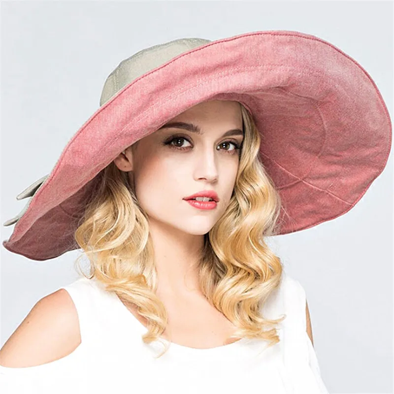 Xthree cappello estivo reversibile per donna berretto da spiaggia a tesa larga cappello da sole donna stile inghilterra