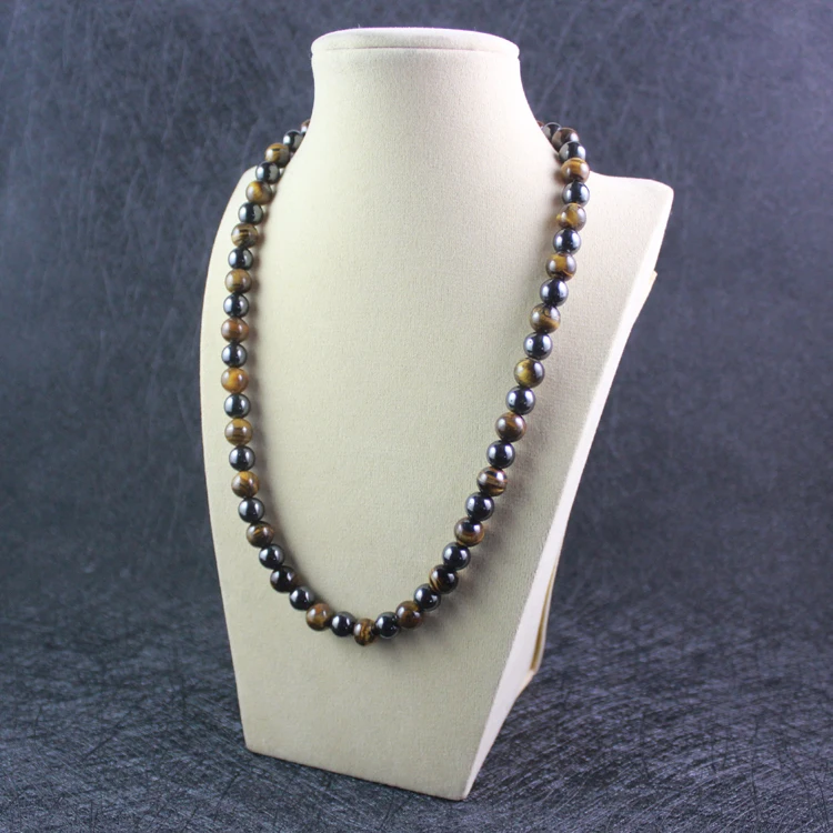 Drop Shipping Magnetic Hematite Bead Necklace With Natural Yellow Tiger Eye Round Bead  Pure Positive Energy Jewelry Gift MN1002
