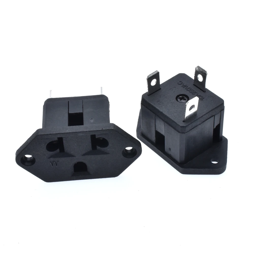 10pcs/lot Black AC 250V10A Panel Mount US Outlet Power Socket Electrical Socket female industrial Socket plug power connector