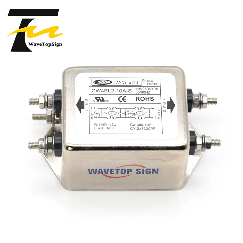 CANNY WELL Power Filter CW4EL2-10A-S CW4EL2-20A-S CW4EL2-30A-S Double Pole Filter Connector Single Phase 220VAC