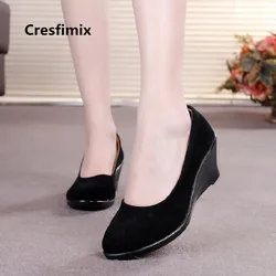 Cresfimix moda damska wygodne buty hotelowe na koturnie damskie fajne czarne buty wsuwane wiosenne jesienne buty zapatos a3130