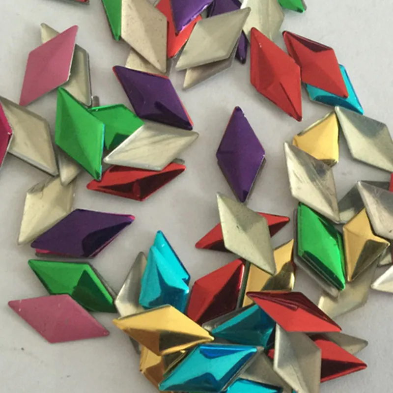 500pcs 6*12mm Color Mixed Rhombus Shape Studs Flat Back Hotfix iron beads colorful Rhinestuds FlatBack Heat Transfer For DIY