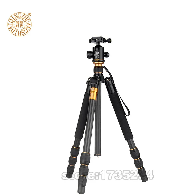 QZSD Q476มืออาชีพคาร์บอนไฟเบอร์ขาตั้งกล้องMonopodสำหรับกล้องDSLRที่มีหัวลูกเดินทางแบบพกพาพับที่มีเสถียรภาพกล้องยืน