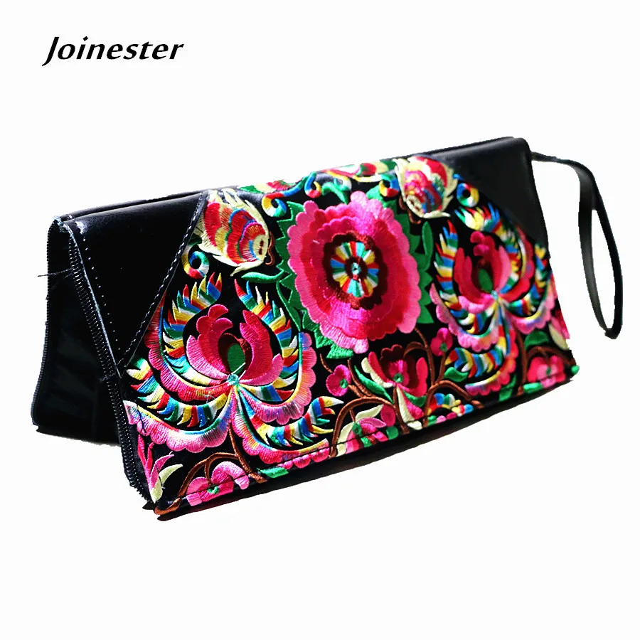 Ladies Clutch Bag Woman Wallet Floral Embroidered Long Purse PU Leather Pochete for Women Vintage Card Holder with Zipper