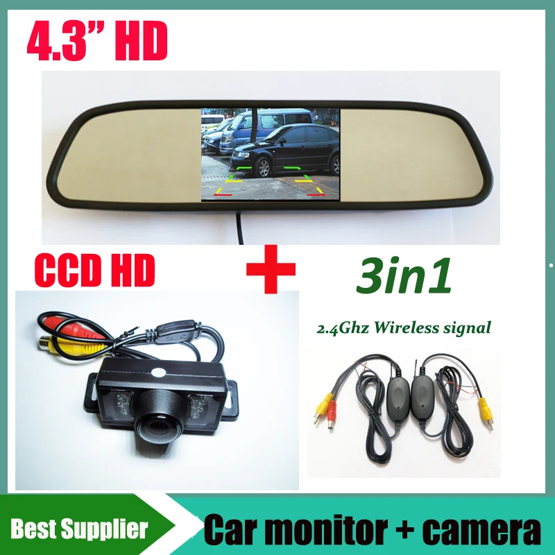 

Car mirror Monitor+ 2.4G wireless signal with Universal Car rear view backup reverse camera CCD HD auto Parking kit For all car