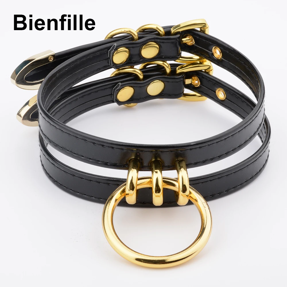 Classic Caged Frame Collar Hand Crafted PU Leather  Choker O Round Shape Necklace Women