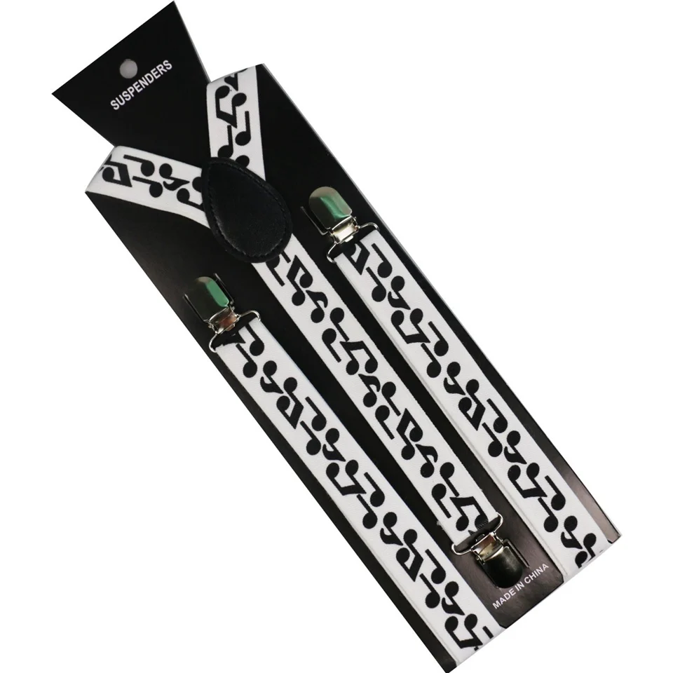 2019 New  Black White Hip Hop Note Melody Clip-on Suspenders Elastic Y-Shape Adjustable Braces For Mens Womens