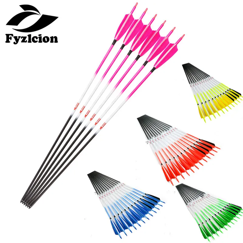 Pure Carbon Arrow for Crossbow Archery, Compound Bow, Shooting, Hot, Spine340, 30Inch, 5Inch, Turkey Feather, 12Pcs