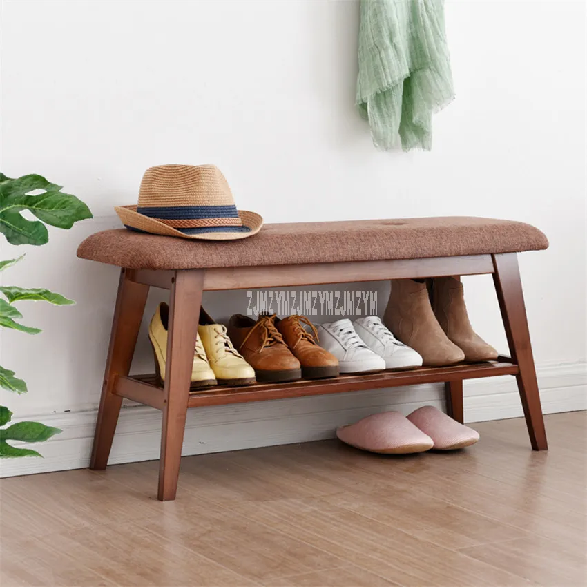 Nordic Simple Doorway Natural Bamboo Creative Wear Shoes Low Stool With Storage Layer Soft Seat Cushion Shoes Changing Bench