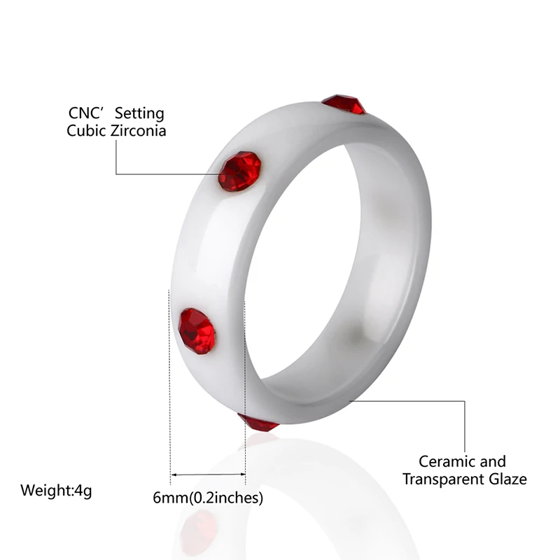 2018 Rings Ceramic Unique Red Stone Ring 6mm Width Black White Ring For Women Engagement Anniversary Ring Jewelry Fashion