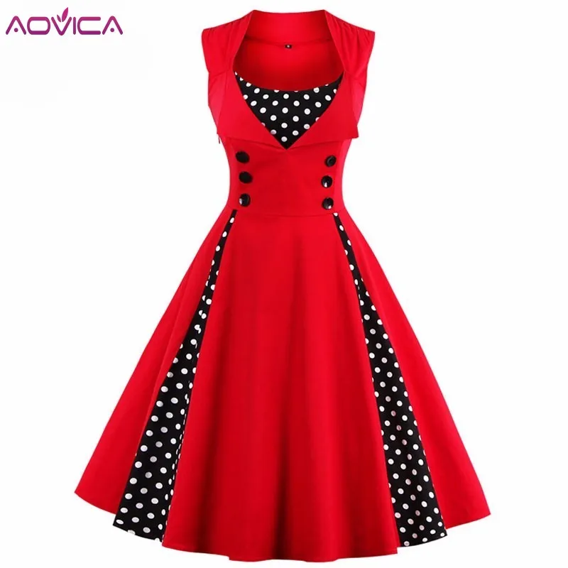 Aovica S-5XL Women Robe Pin Up Dress Retro 2018 Vintage 50s Rockabilly Dot Swing Summer female Dresses Elegant Tunic Vestidos