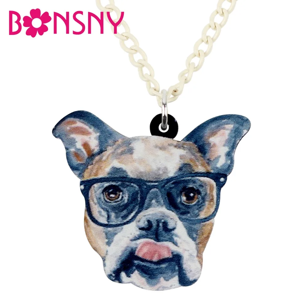 Bonsny Statement Acrylic Glasses Boxer Dog Necklace Pendant Collar Animal Jewelry For Women Girls Teens Kids Cartoon Gifts Bulk