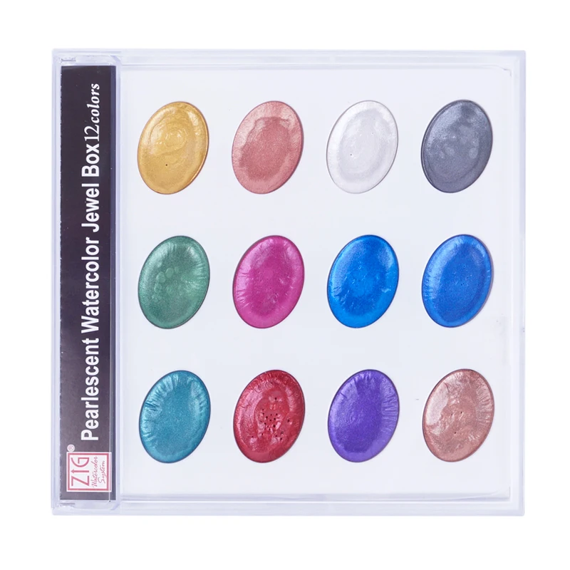 Kuretake ZIG 12 Colors Transparent /Pearlescent Watercolor palette solid Pigment Drawing Supplies