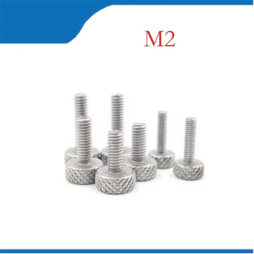 50pcs/lot High Quality M2 Caliper adjust positioning screw flat head knurl hand screw Length 4mm--8mm