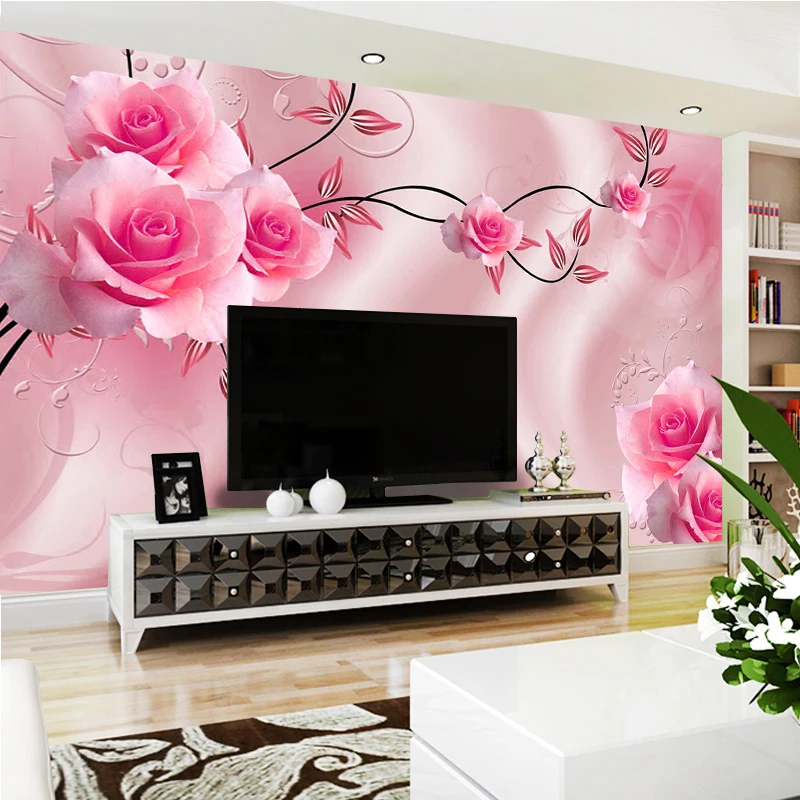 Nach Größe 3D Seide Tuch Blumen Foto Tapeten Floral Rose Wandbild für TV Sofa Hintergrund Wohnzimmer Schlafzimmer Einfache Hause decor