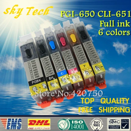 6PK Full Refillable Cartridge suit for PGI650 CLI651 ,Suit for canon MG5460 MG5560 MG6360 MG6460 MG7160 IP7260 ,with ARC Chip