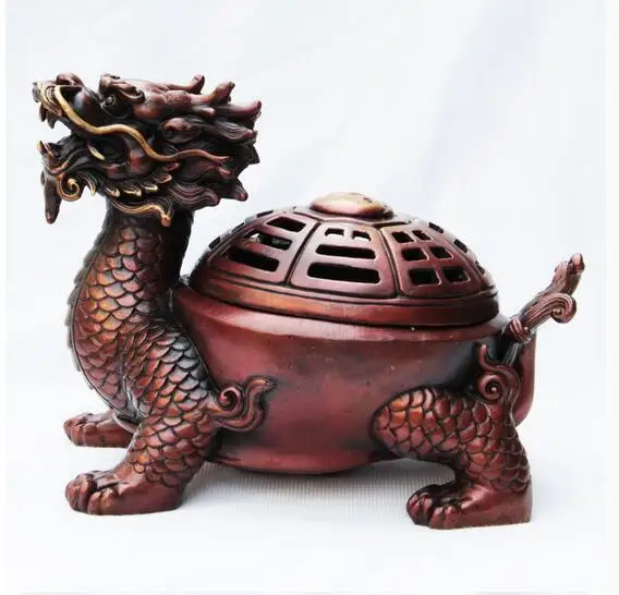 

China collection fine workmanship brass dragon turtle purple Incense burner