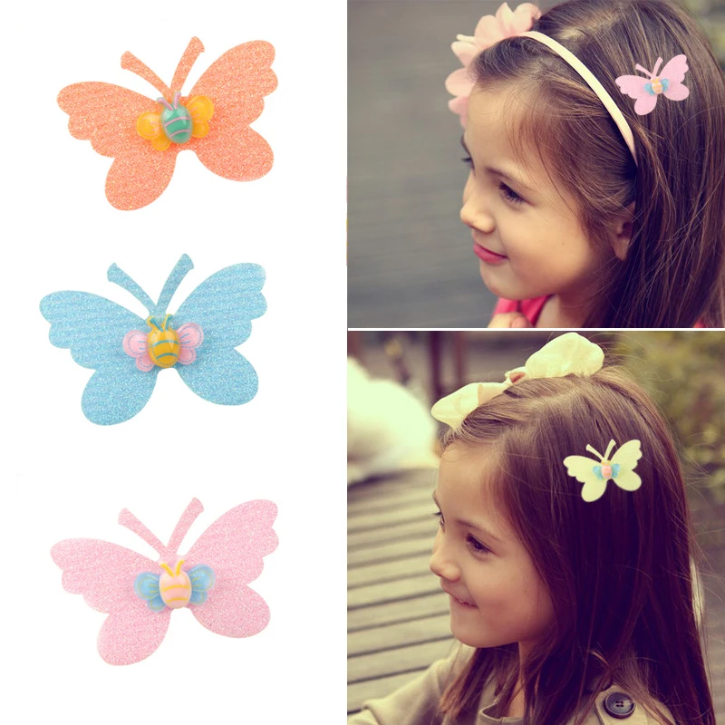 2Pcs/Set Butterfly Bangs Paste Posts 6 Colors Hair Sticker Clip Magic Tape Fringe Hair Bang Patch Stick Grils Hair Accessories