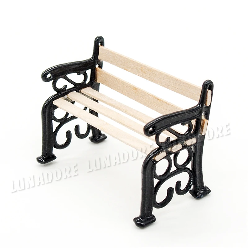 Odoria 1:12 Miniature Park Benches Outdoor Chair Wood and Metal Fairy Garden Furniture Dollhouse Accessories Doll House Decor