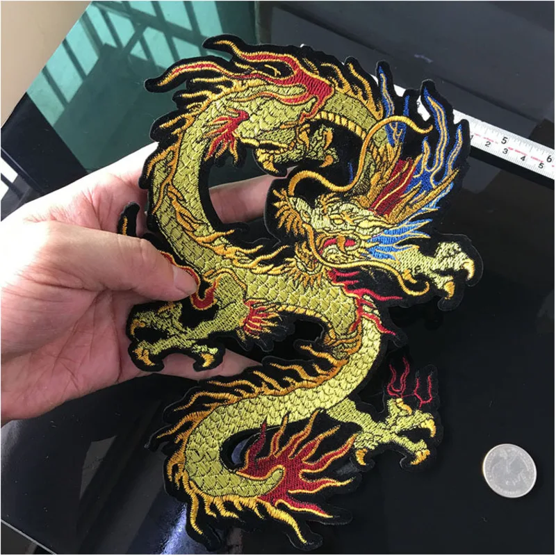 New High Quality Golden Chinese Dragon Embroidery Patch Sew On Clothes Punk Style Applique for DIY Clothing Accessory Patch H