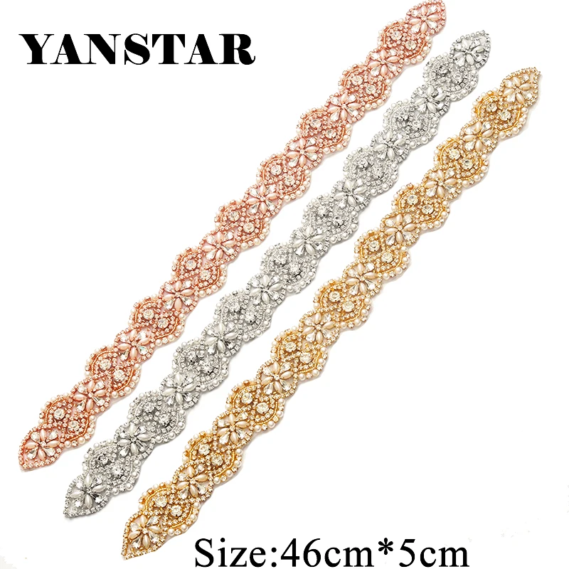 YANSTAR(5pcs) Wholesale Beaded Crystal Rhinestonesd Appliques Sewing On Bridal Sash Accessory DIY Made Bridal Sash YS866