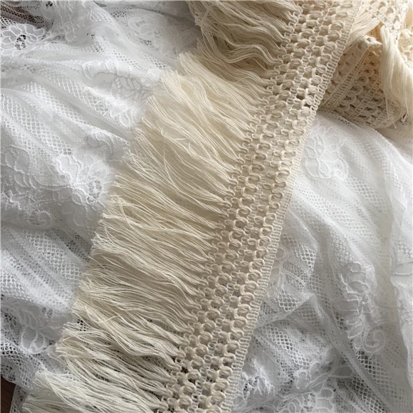 

10 Yards Beige Cotton Tassels Fringe Lace Trim Ribbon 12cm 4.7" Wide DIY Dress Clothing Hem Decoration Accessories M53S29