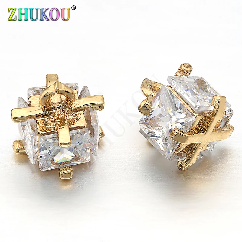 7*7mm Brass Cubic Zirconia Charms Pendants Links, Mixed Color, Hole: 1mm, Model: VD250