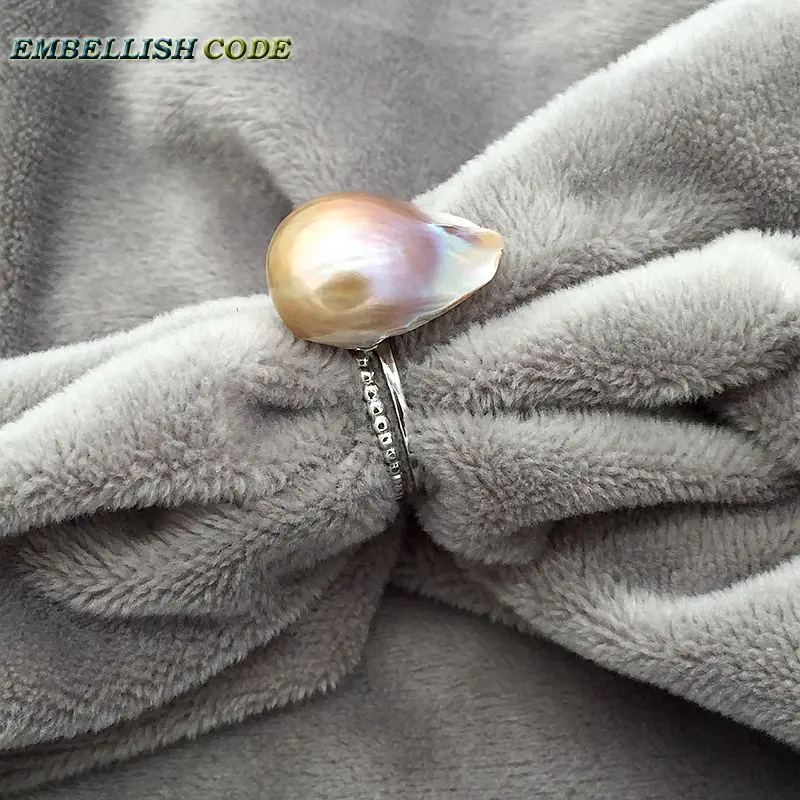 Adjustable size Resize baroque pearl ring simple style purple golden Rare colors Lustrous fire ball shape for women