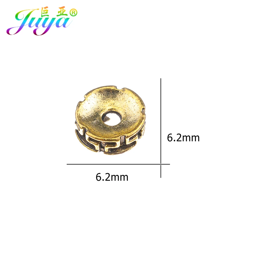 Juya 25pcs/lot Antique Gold/Silver Color 6mm 8mm 10mm Round Spacers Beads Accessories For Natural Stones Beadwork Jewelry Making