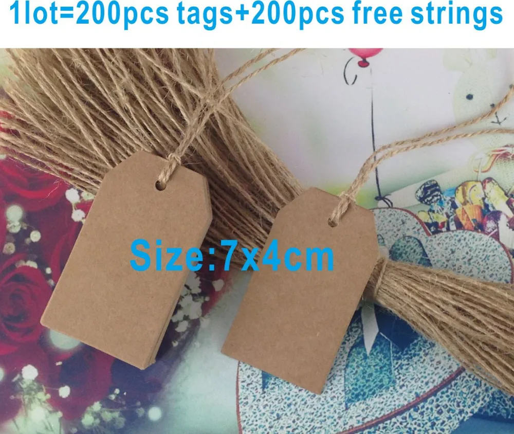 

200 tags/lot with free strings Convinient Excellent Quality Brown Kraft Paper Gift Tags Wedding Luggage Scallop Label Blank New