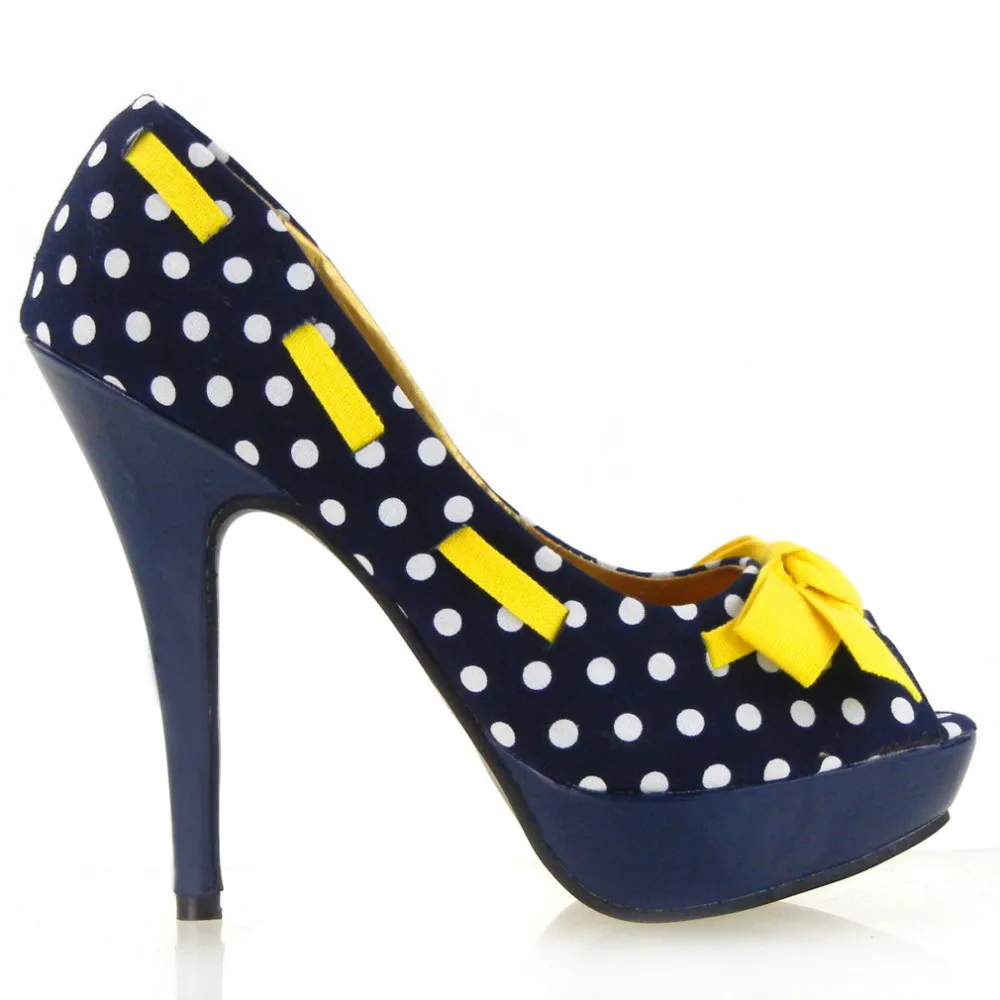 LF30421 New Womens Peeptoe Polka Dots Bow Stiletto Platform High Heels Pumps Court Shoes