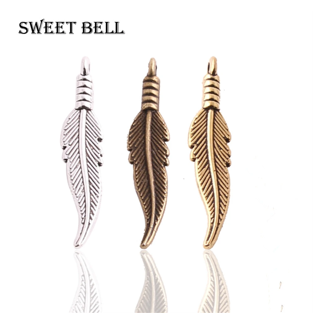 

Sweet Bell 80 pcs 7*32mm two color Zinc Alloy Feathers Charms Diy Jewelry Findings Jewelry Accessories wholesale 2D248