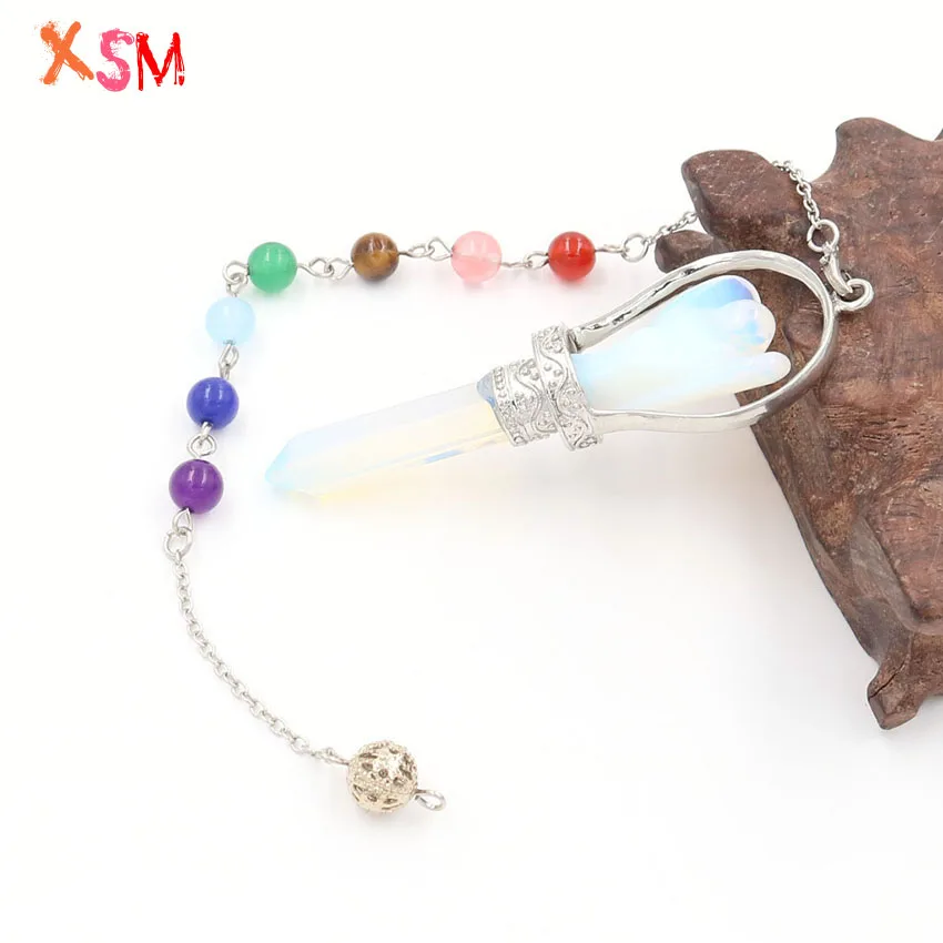 XSM Natural Stone Crystal Hexagonal Pendulum Angel Pendant Spiritual Reiki Healing Pendants 7 Chakra Chain Charms Jewelry 1 Pcs