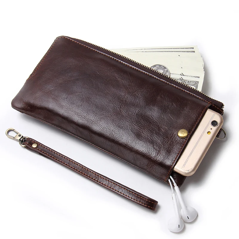 CONTACT'S Wristlet Bag Genuine Leather RFID Cellphone Wallet Men's Clutch Wallets Men Credit Card Holder Male Long Purse Zipper