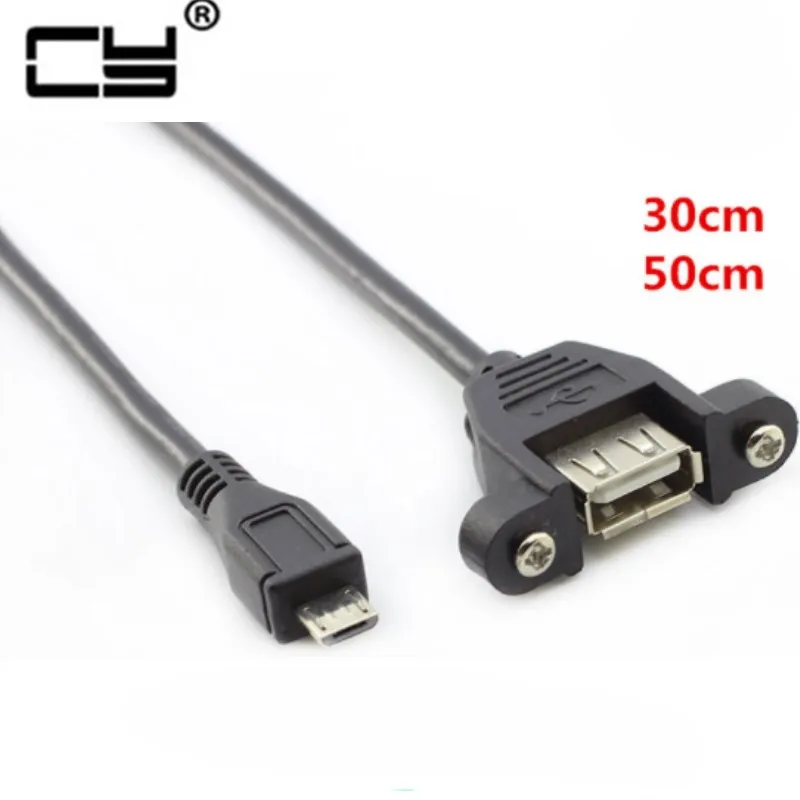 Micro B Male 5 Pin To USB A 2.0 Female Extension Cable Panel Mount Screw Ear 30cm /50cmcord With Screw Holes Baffle Line