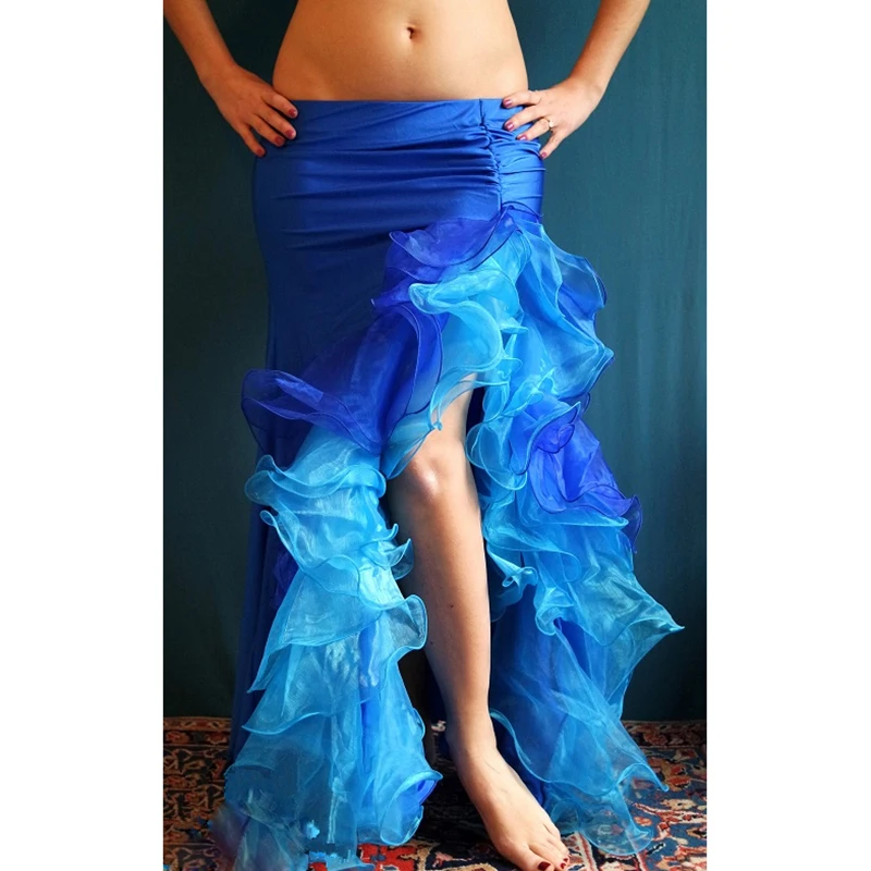 Double Colors Women Dancewear Belly Dance Clothes Full Circle Long Waist Maxi Skirt Side Split Bubble Skirt Belly Dance Skirts