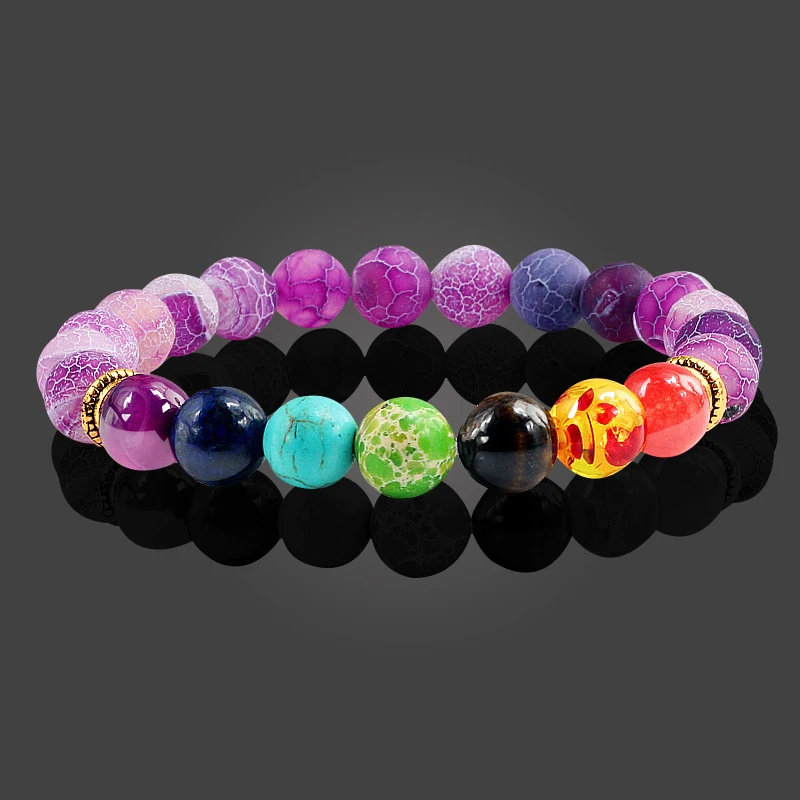 11 Natural Stone Beads Multicolor Bangle  7 Chakra Healing Balance Beads Bracelet for Women Reiki Prayer Yoga Wristband Jewelry