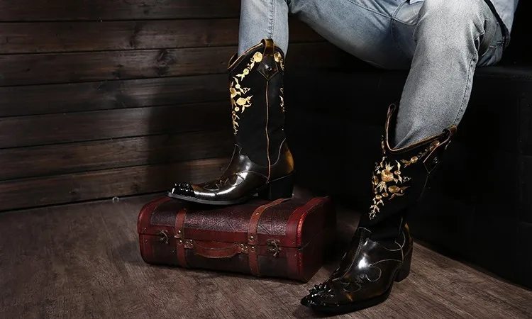 Nuovo italiano punta in acciaio metallo Botas Masculina stivali alti al ginocchio tacchi alti fatti a mano stivali da Cowboy stivali eleganti da