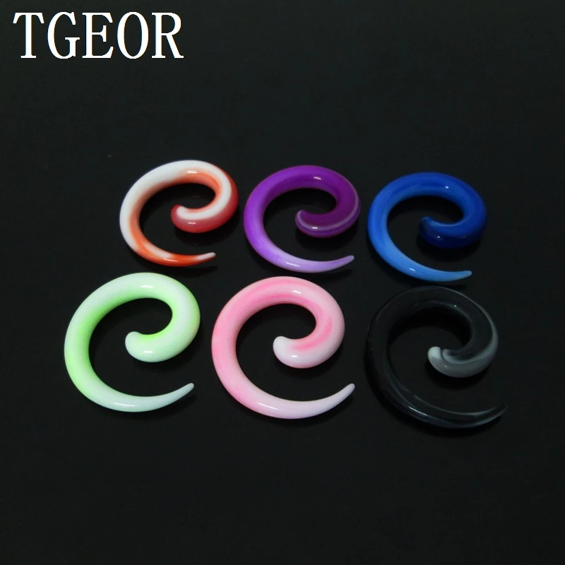 FREE SHPPING piercing body jewelry ear expander Charm 1pair gauges double color spiral acrylic ear taper HIGH QUALITY