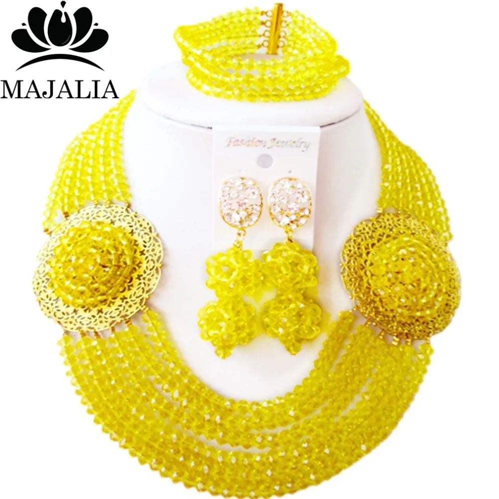 

Majalia Classic Yellow African Beads Jewelry Set Crystal Bea Bride Jewelry Nigerian Wedding Beads Jewelry Sets 6CP009