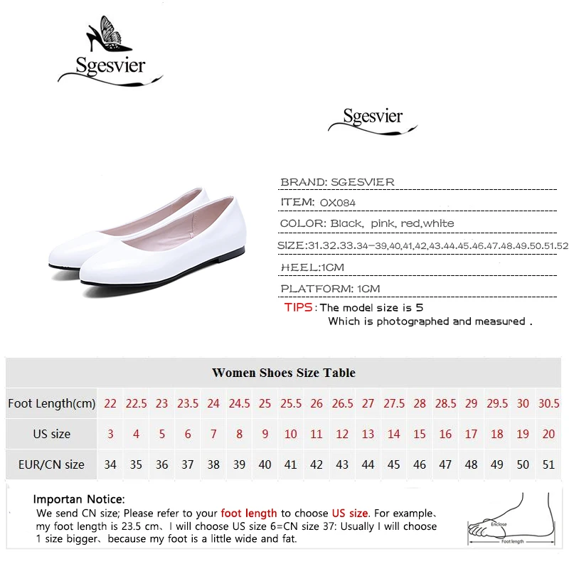 SGESVIER Women Flats Spring New Elegant Classics Dress Plus Size 31-52 Round Head Flat Heels Lady Shoes For Woman Slip On OX084