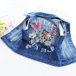 3-14T Top Quality Brand Spring Kids Vest Jeans Jacket Denim Outerwear Flower Printed Clothes Kids Jeans Vest  Children Clothing