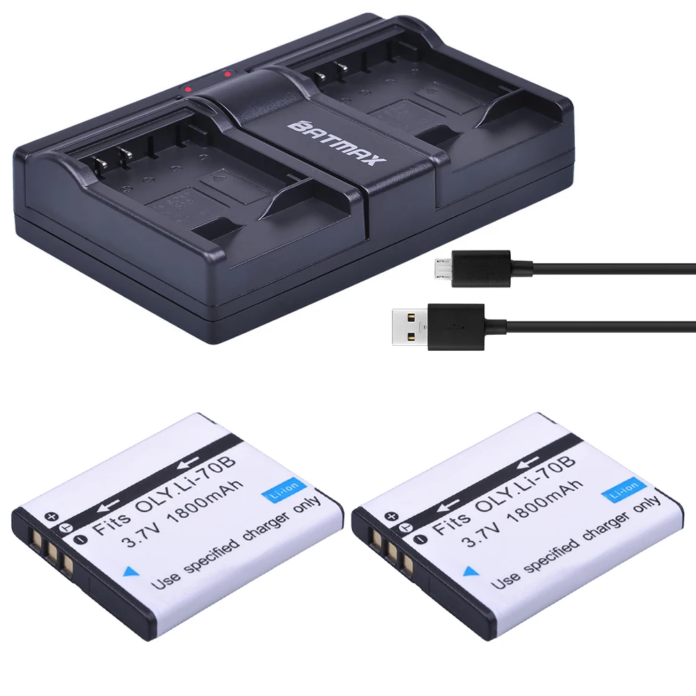 

2Pcs 1800mAh Li-70B Li 70B Battery + Dual USB Charger for Olympus FE-4020 FE-4040 FE4020 FE4040 D705 FE5040 D-705 D-710 VG-110