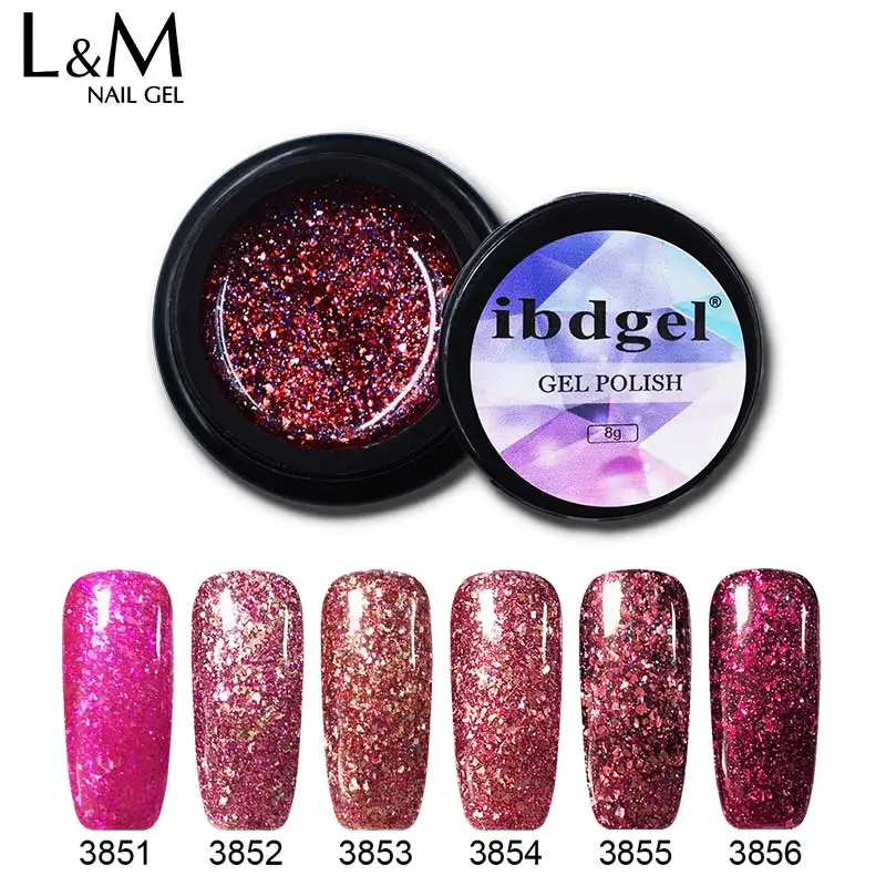 6pcs ibdgel 8g Glitter UV LED Gel Polish Shiny Soak Off Nail Art Gel Varnish Gold Silver Glitter Platinum Gel Lak