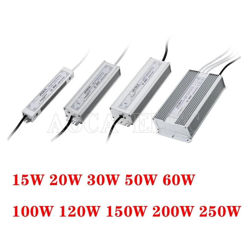 

Waterproof IP67 LED Driver Ac dc 12V/24V 10W 15W 20W 25W 30W 36W 45W 50W 60W 80W 100W 120W 150W Power Supply for LED strip Light