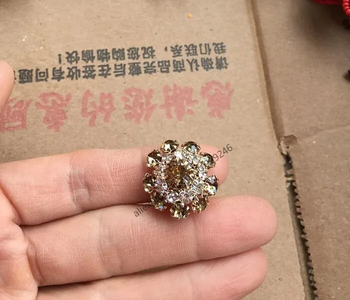 10pcs/lot 22mm pink AB white peacock green purple wine red crystal rhinestone gold metal button sewing-on garments accessory